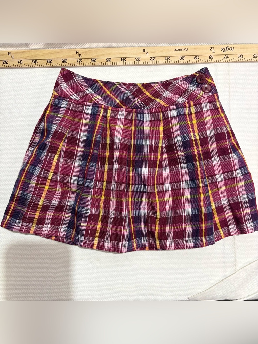 Garanimals Burgundy Plaid Pleated Mini Skirt with Yellow Accents